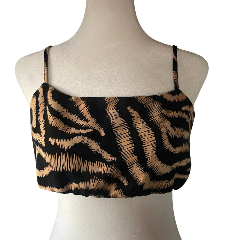 Womens Y2K Festival Ready Animal Print‎ Cropped Cami Tank Medium Pretty Garbage